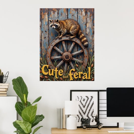 Rustikaler Bandit: Raccoon auf dem Rad Poster (Heimbüro)