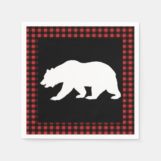 Rustikaler Bär & Buffalo Karo Kariert Serviette (Vorderseite)