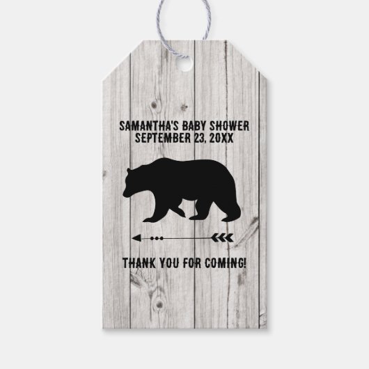 Rustikaler Bär mit weißem Holzplanke Geschenkanhänger (Vorderseite)