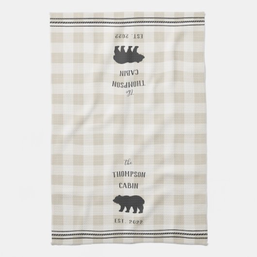 Rustikaler Bär Personalisiert Kariert Geschirrtuch (Vertikal)