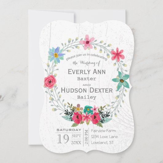 Rustikaler Barholz Blumengarten Wreath Einladung (Vorderseite)