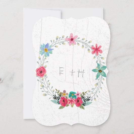 Rustikaler Barholz Blumengarten Wreath Einladung (Rückseite)