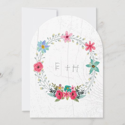 Rustikaler Barholz Blumengarten Wreath Einladung (Rückseite)