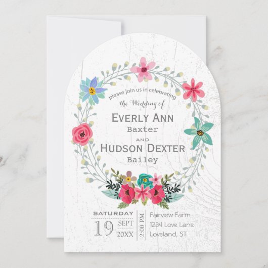Rustikaler Barholz Blumengarten Wreath Einladung (Vorderseite)