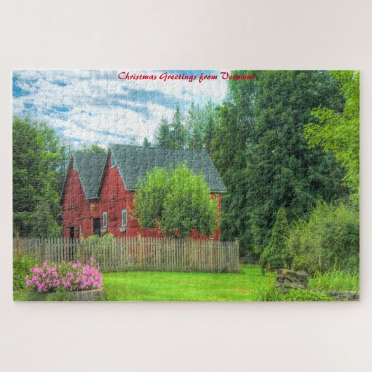 Rustikaler Barn Vermont.Weihnachtsgrüße Puzzle (Horizontal)