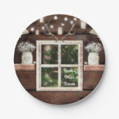 Rustikaler Barn Window Tree & Mason Jar Wedding Pappteller (Vorderseite)