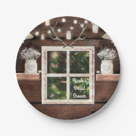 Rustikaler Barn Window Tree & Mason Jar Wedding Pappteller
