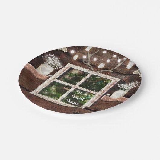 Rustikaler Barn Window Tree & Mason Jar Wedding Pappteller (Schrägansicht)