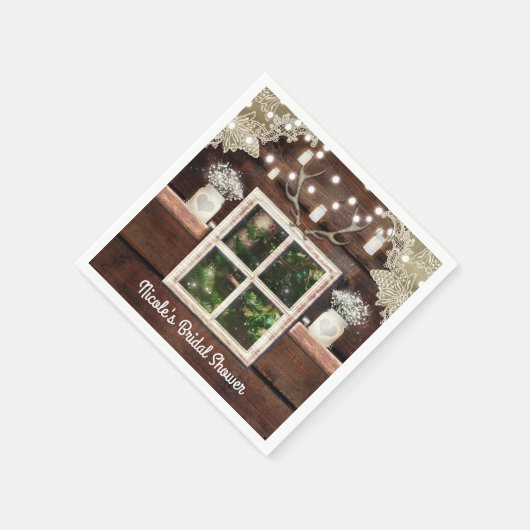 Rustikaler Barn Window Tree & Mason Jar Wedding Serviette (Ecke)