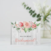 Rustikaler Barnwood Blush Floral Bridesmaid Vorsch Einladung (Stehend Vorderseite)
