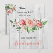 Rustikaler Barnwood Blush Floral Bridesmaid Vorsch Einladung (Vorne/Hinten)