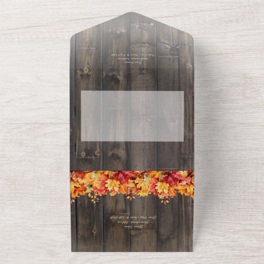 Rustikaler Barnwood & Herbstlaubs QR-Code All In One Einladung (Außenbereich)