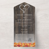Rustikaler Barnwood & Herbstlaubs QR-Code All In One Einladung (Innen Boden)