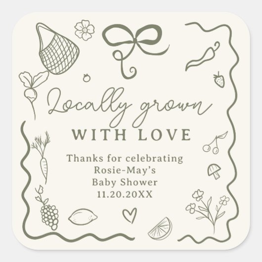 Rustikaler Bauer-Markt für die lokale Babydusche Quadratischer Aufkleber (Vorderseite)