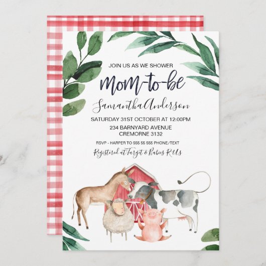 Rustikaler Bauernhof Barnyard Babydusche Einladung (Vorne/Hinten)