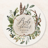 Rustikaler Bauernhof botanische Babydusche Chic Runder Pappuntersetzer (Vorderseite)