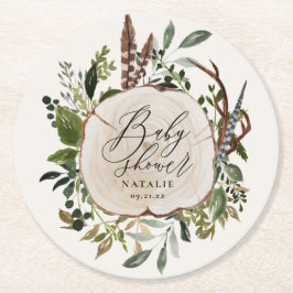 Rustikaler Bauernhof botanische Babydusche Chic Runder Pappuntersetzer