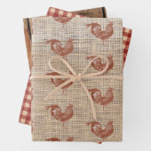 Rustikaler Bauernhof Burlap Chicken Wrapping Paper Geschenkpapier Set (Beispiel)