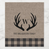 Rustikaler Bauernhof Burlap Deer Antler Monogram N Weinetikett (Einzelnes Label)