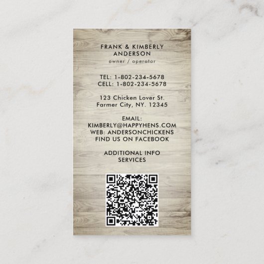 Rustikaler Bauernhof Frische Eier Hühner QR Code Visitenkarte (Rückseite)