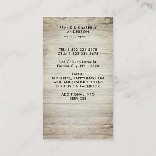 Rustikaler Bauernhof Frische Eier Hühnereier Visitenkarte (Rückseite)