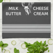 Rustikaler Bauernhof-frische Milchkuh u. Streifen Geschirrtuch (Gefaltet)