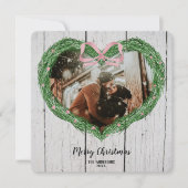 Rustikaler Bauernhof Frohe Weihnachts Herzkranz Fo Einladung (Vorderseite)