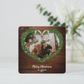 Rustikaler Bauernhof Frohe Weihnachts Herzkranz Fo Einladung (Stehend Vorderseite)