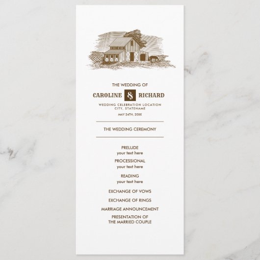 Rustikaler Bauernhof, Hochzeitsprogramm für Kraftp Programm (Vorderseite)