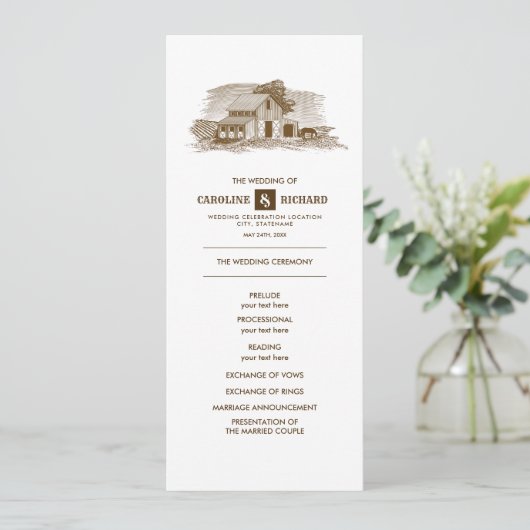 Rustikaler Bauernhof, Hochzeitsprogramm für Kraftp Programm (Stehend Vorderseite)