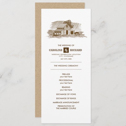 Rustikaler Bauernhof, Hochzeitsprogramm für Kraftp Programm (Vorne/Hinten)