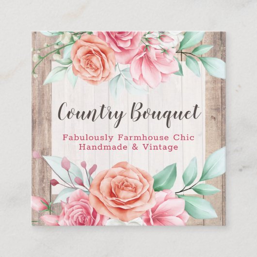 Rustikaler Bauernhof Holz Landhaus Floral Social M Quadratische Visitenkarte (Vorderseite)
