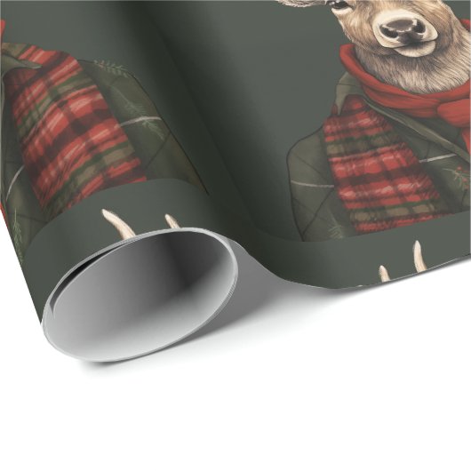 Rustikaler Bauernhof Kariertes Hirsch und Grün Geschenkpapier (Rolleneckpunkt)