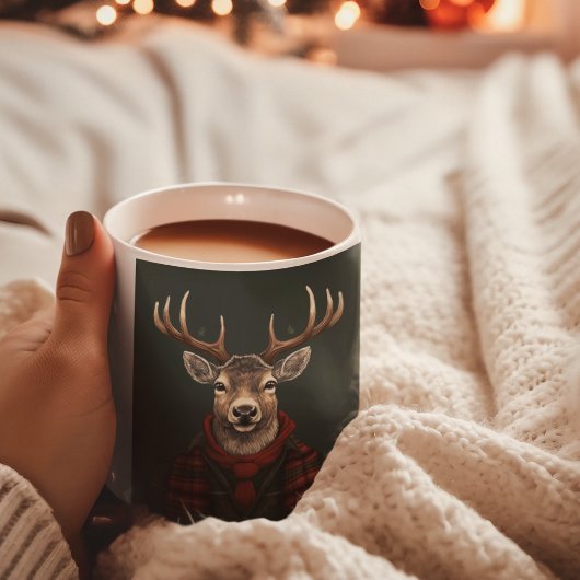 Rustikaler Bauernhof Kariertes Hirsch und Grün Kaffeetasse
