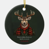 Rustikaler Bauernhof Kariertes Hirsch und Grün Keramik Ornament (Vorne)