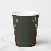 Rustikaler Bauernhof Kariertes Hirsch und Grün Pappbecher (Rechts)