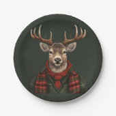 Rustikaler Bauernhof Kariertes Hirsch und Grün Pappteller (Vorderseite)