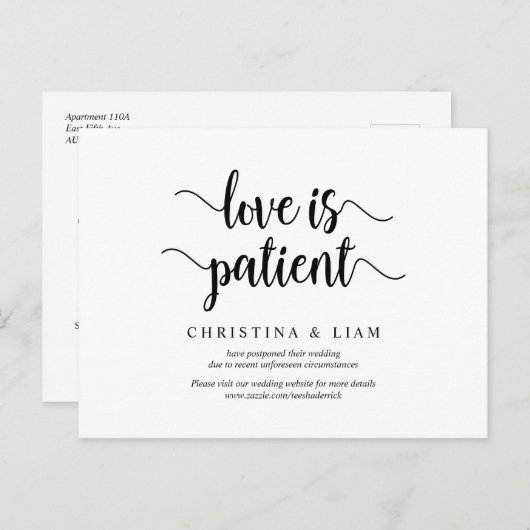 Rustikaler Bauernhof, Liebe ist geduldig, Hochzeit Postkarte (Vorne/Hinten)