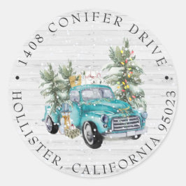 Rustikaler Bauernhof LKW | Christmas Address Label Runder Aufkleber