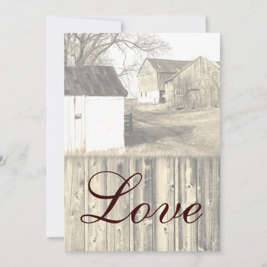 Rustikaler Bauernhof mit Einladung zum Hochzeitsfe (Rückseite)