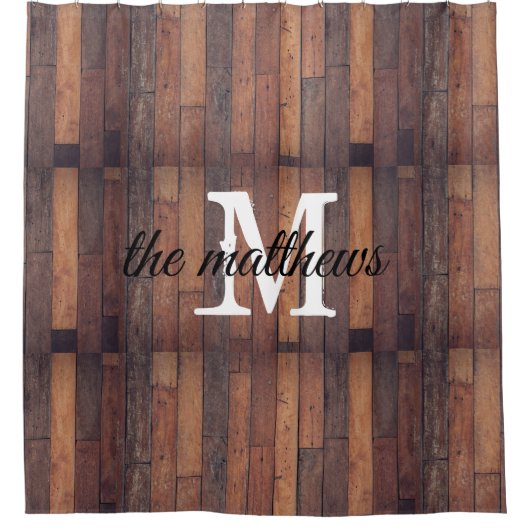 Rustikaler Bauernhof Monogram Familienname Stall Duschvorhang (Vorderseite)