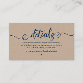 Rustikaler Bauernhof, Navy Blue, Kraft, Hochzeitde Begleitkarte