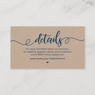 Rustikaler Bauernhof, Navy Blue, Kraft, Hochzeitde Begleitkarte