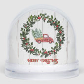 Rustikaler Bauernhof Roter LKW auf Holz Schneekugeln (Vorderseite)