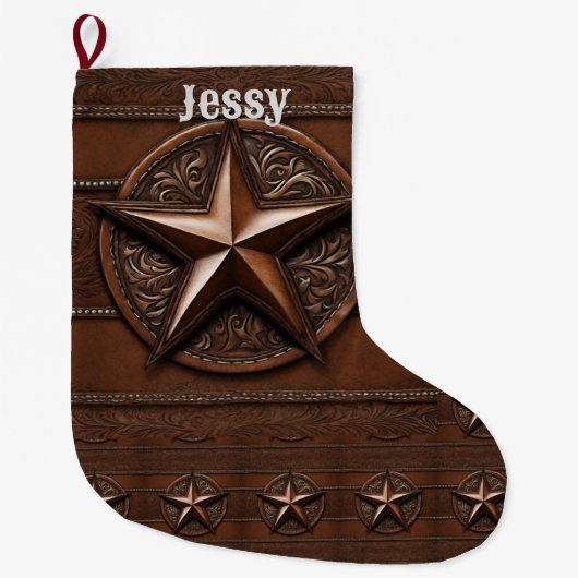 Rustikaler Bauernhof Western Personalisiert Großer Weihnachtsstrumpf (Vorderseite)