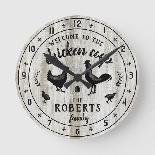 Rustikaler Bauernhof Wohn Huhn Coop Individuelle N Runde Wanduhr (Vorderseite)