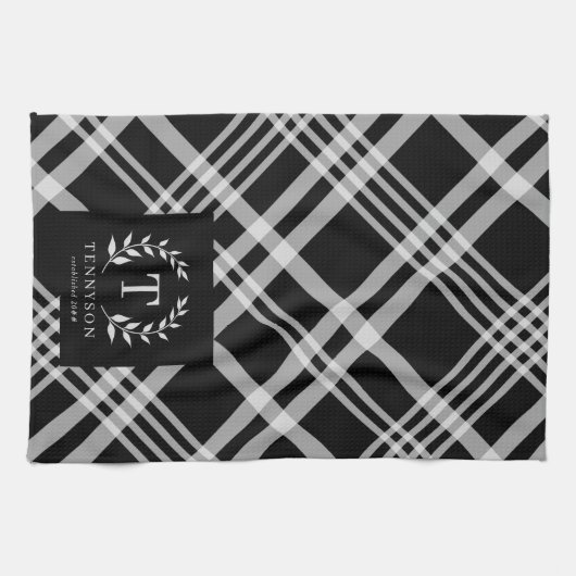 Rustikaler Bauernnachname Monogramm Geschirrtuch (Horizontal)