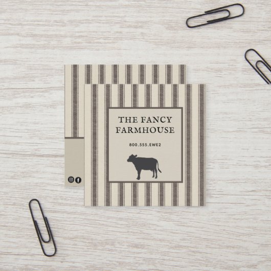 Rustikaler Bauernstil Ticking Square Business Quadratische Visitenkarte (Vorderseite/Rückseite Beispiel)