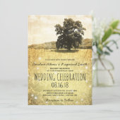 Rustikaler Baum auf verzauberter Wiesenhochzeit Einladung (Stehend Vorderseite)