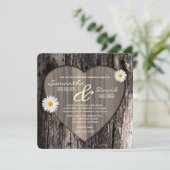 Rustikaler Baum Bark Herz und Daisy Probe Abendess Einladung (Stehend Vorderseite)